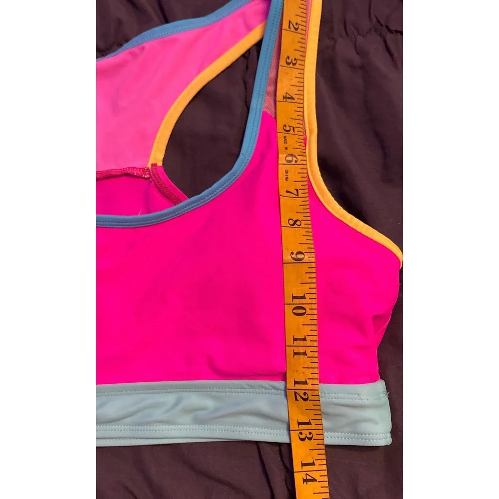 Women's Colorblock Racerback High Waist Bikini Swimsuit Pink Orange Size M